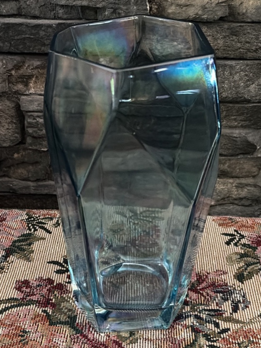 Blue Faceted Glass Vase